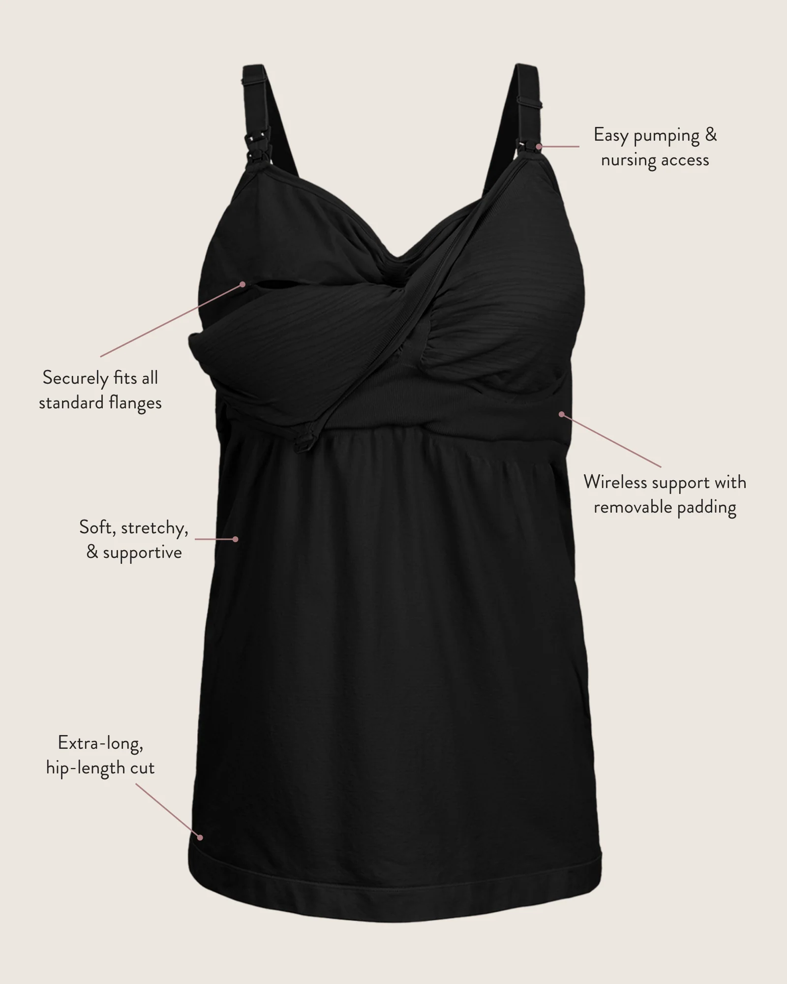 Sublime® Hands-Free Pumping & Nursing Tank | Black - Image 6