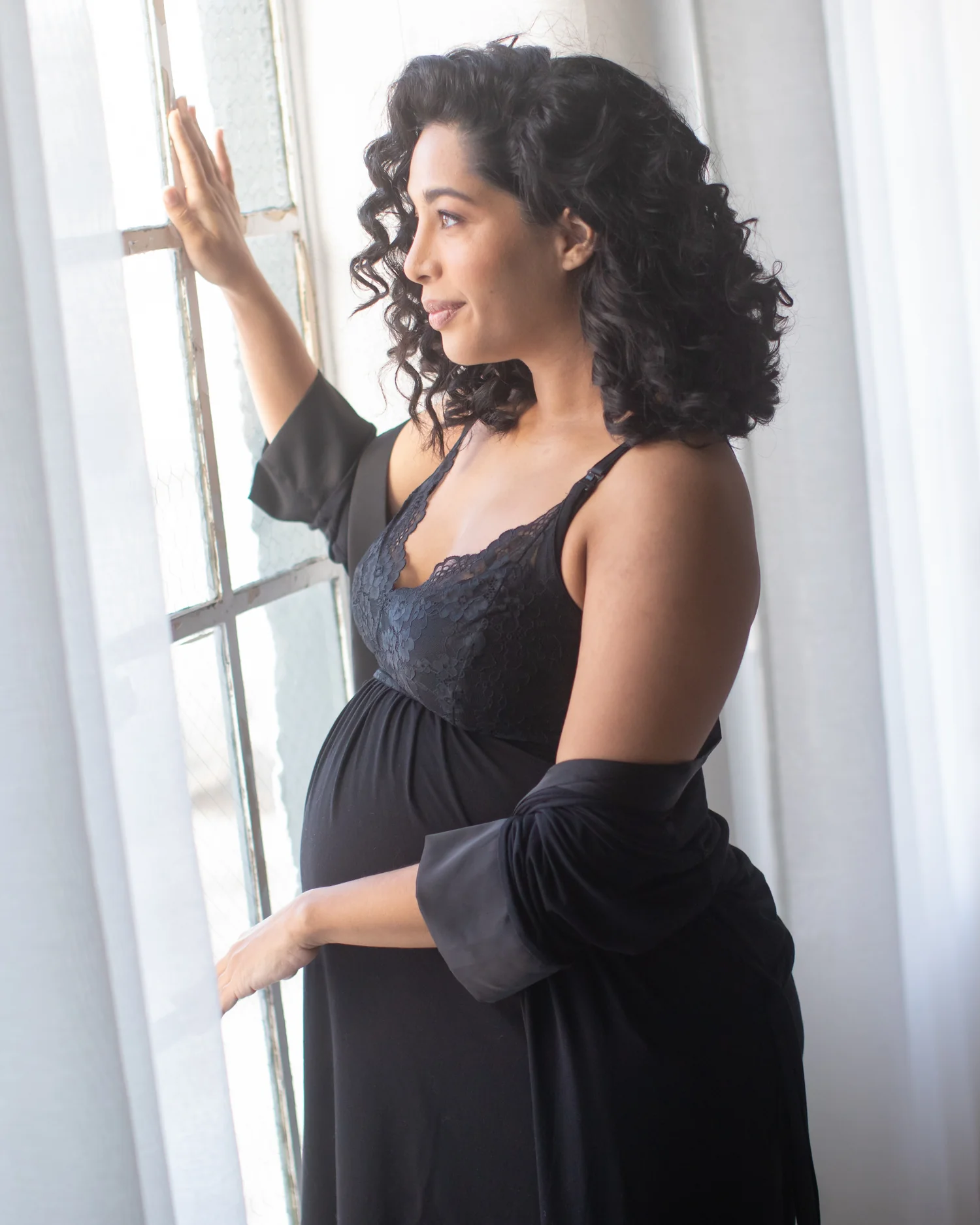 Lucille Maternity & Nursing Nightgown | Black - Image 6