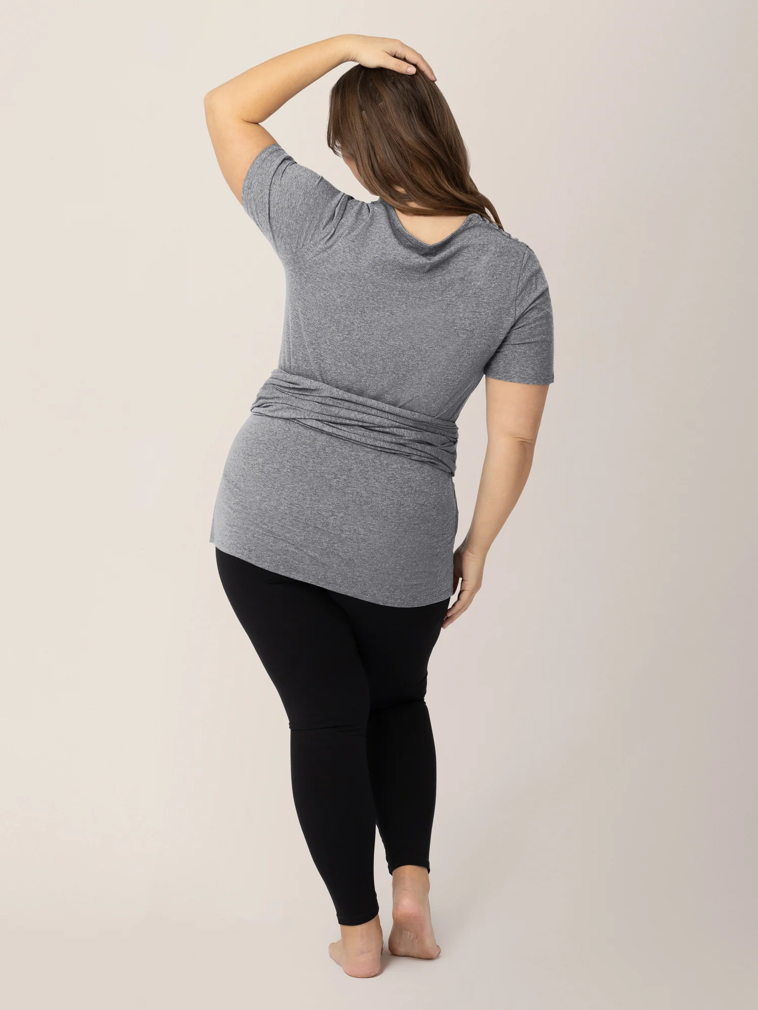 Organic Cotton Skin to Skin Short Sleeve Wrap Top | Charcoal Grey Heather - Image 5