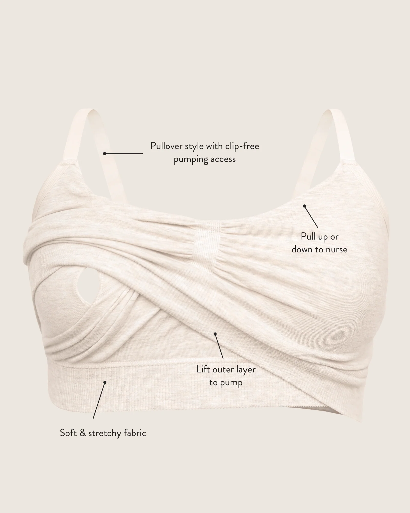 Sublime® Bamboo Hands-Free Pumping Lounge & Sleep Bra | Oatmeal Heather - Image 6