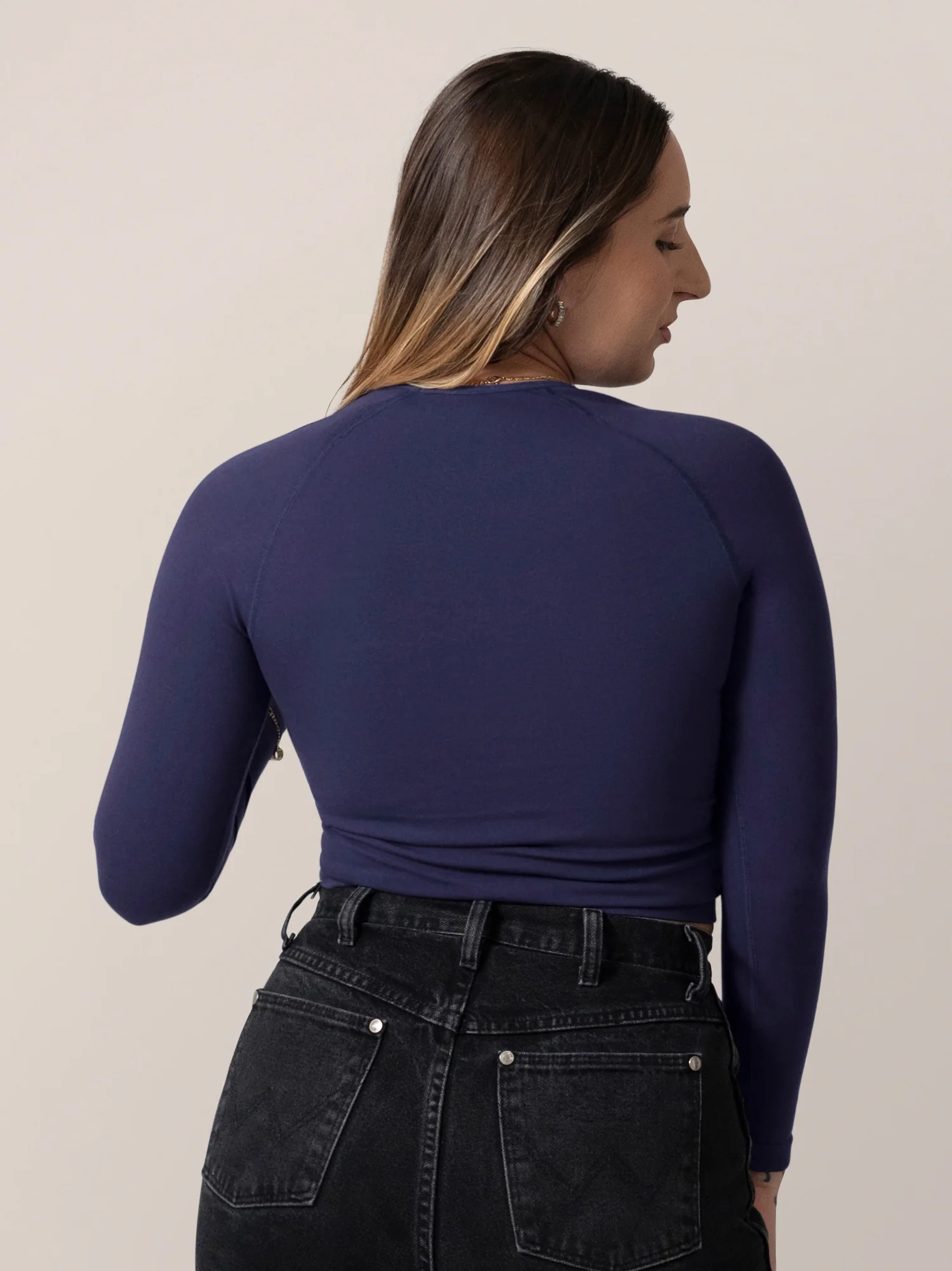 Sublime® Bamboo Maternity & Nursing Cropped Long Sleeve Top | Navy - Image 4